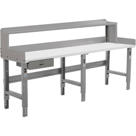 Global Industrial Workbench w/ Laminate Square Edge Top & Riser, 96inW x 36inD, Gray 318734